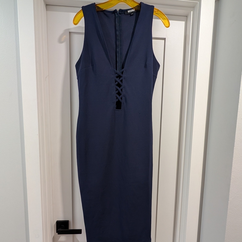 Missguided+ Navy Midi Dress with Deep V-Neck